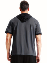 Men Hooded T shirt Active Stretch Moisture Wicking Hooded Top