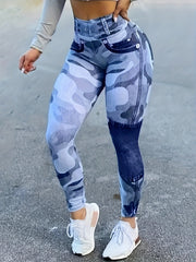 Colorblock Denim & Camo Print High Rise Leggings