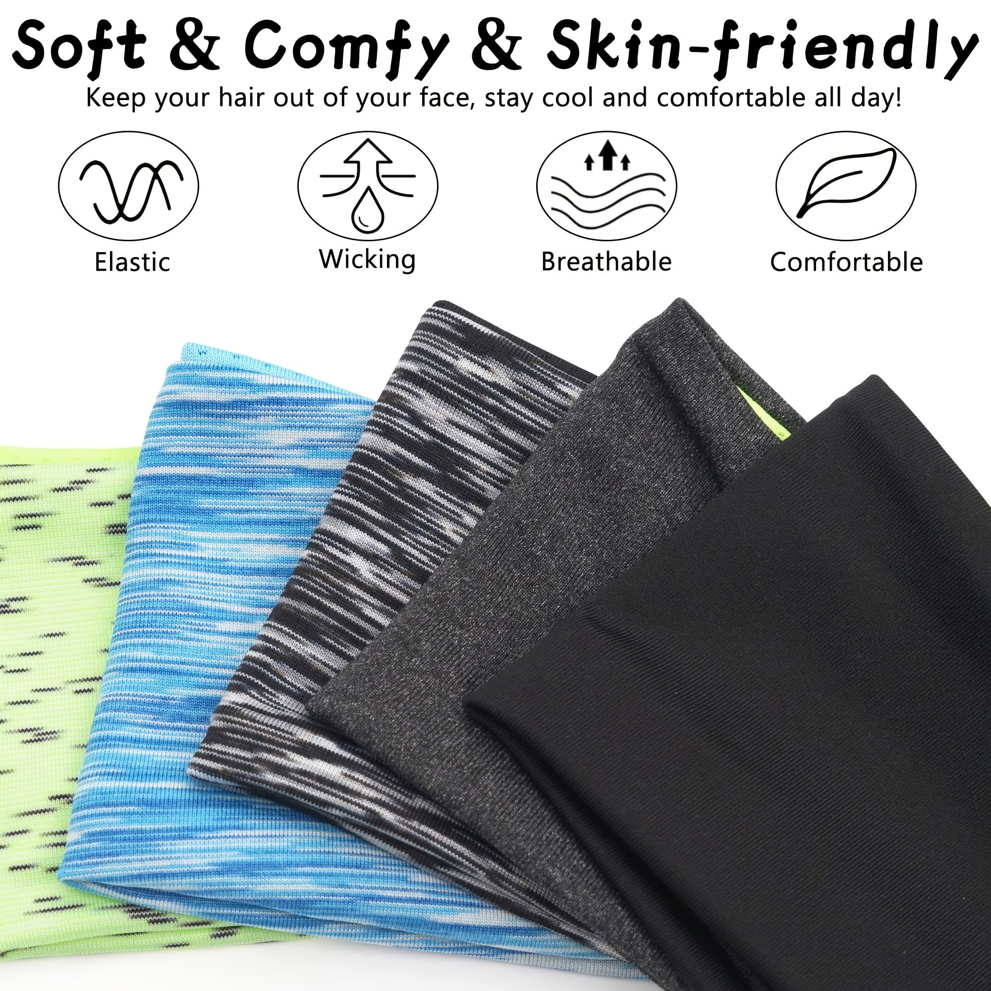 5pcs Men's Sports Headbands Breathable Mesh Reusable Washable Sweat Bands
