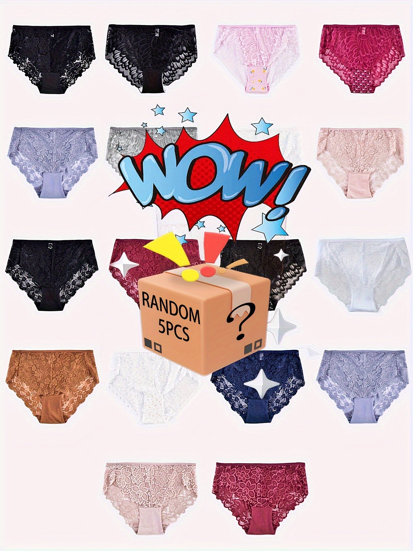 5 Pack Plus Size Panties Set Women's Plus Soft Contrast Lace Briefs