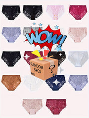 5 Pack Plus Size Panties Set Women's Plus Soft Contrast Lace Briefs