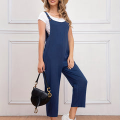 Button Sleeveless Overall Jumpsuit Casual Wide Leg Jumpsuit