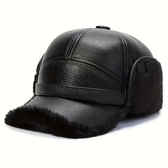 Faux Leather Winter Dad Baseball Cap with Earflaps