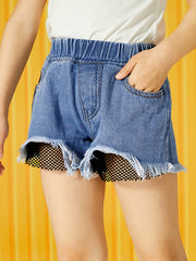 Girls Mesh Patchwork Denim Shorts Set Kids Summer Clothes
