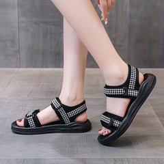 Women's Houndstooth Platform Sandals Ankle Strap Casual Sandals