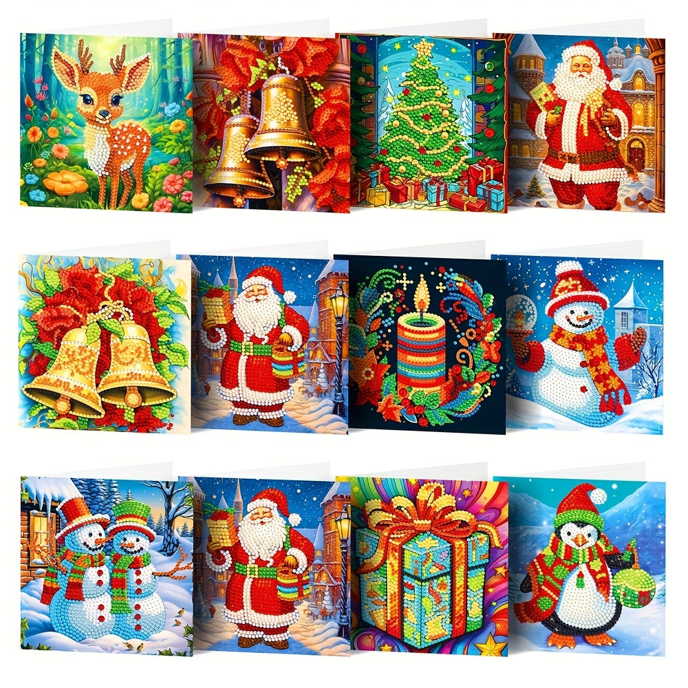 12pcs Diamond Painting Christmas Card Mosaic Dot Diamond Santa Claus Painting
