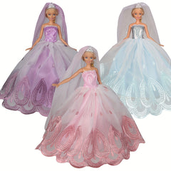 Doll Wedding Dresses with Crown Veil Party Skirts for Girl Doll