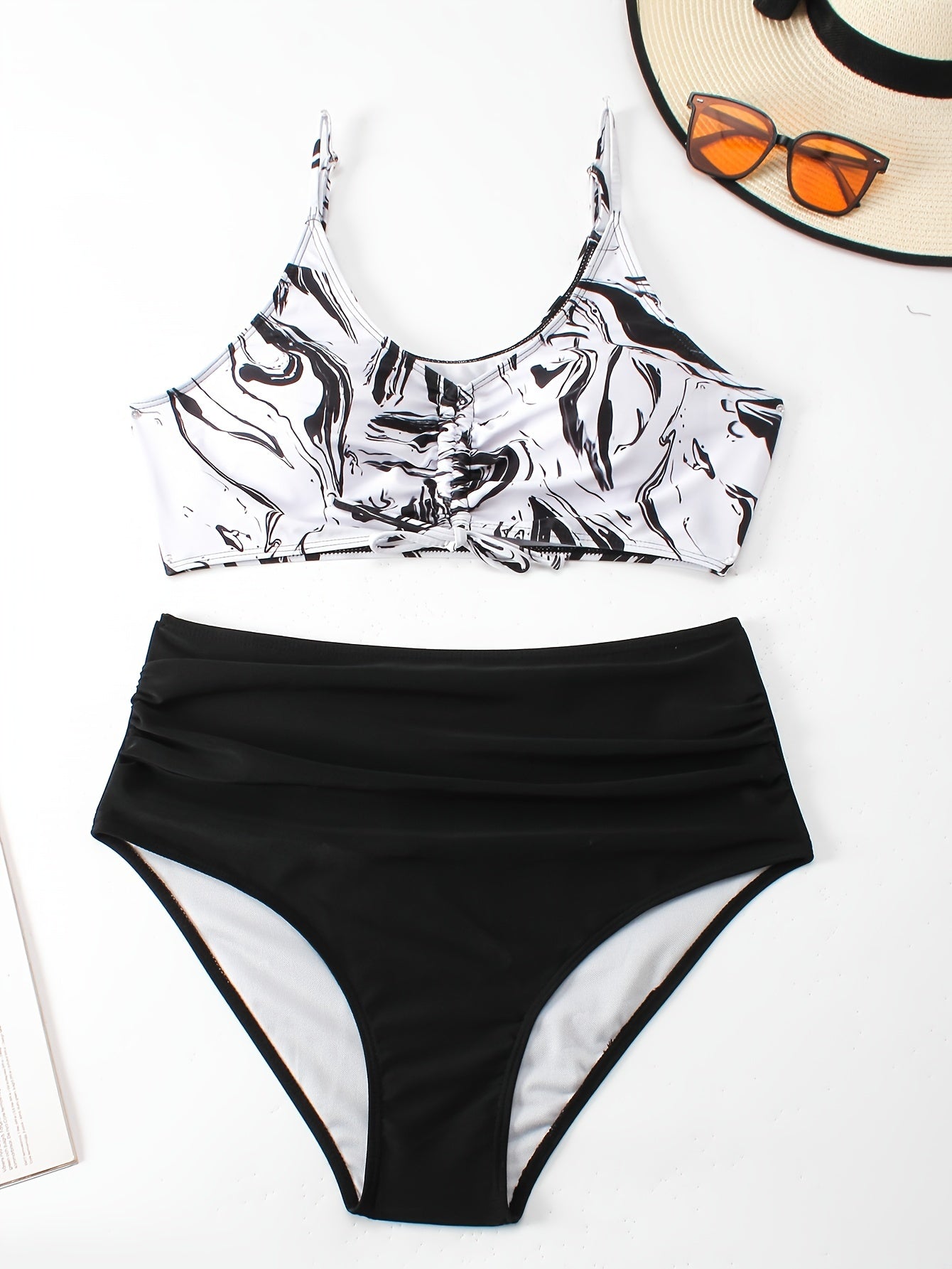 Boho Bikini Set Lace Bra & Ruched Panty Swim