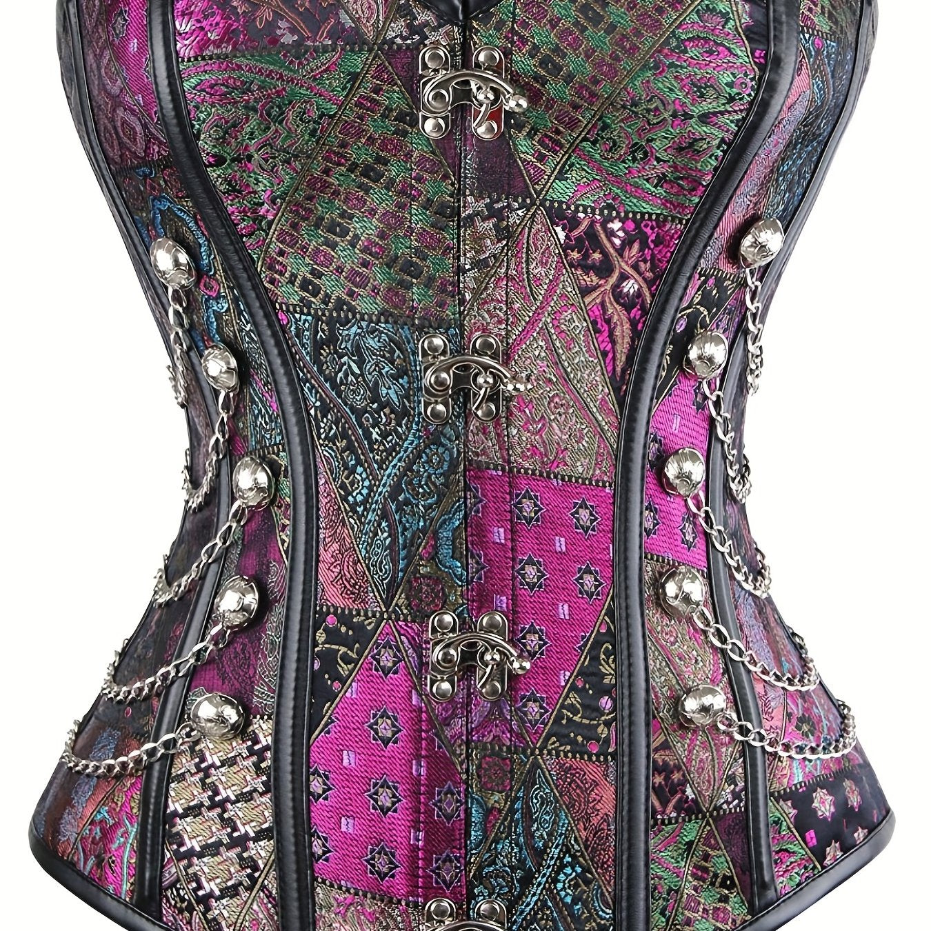 Chain Decor Strapless Corset Tummy Control Lace Up Body Shaper