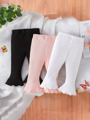 Baby Girl's Stretchy Flare Pants With Fringe Flounce Bell Bottom Leggings