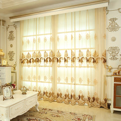 European Style Flower Pattern Yarn Curtain Sheer Curtain Rod Pocket