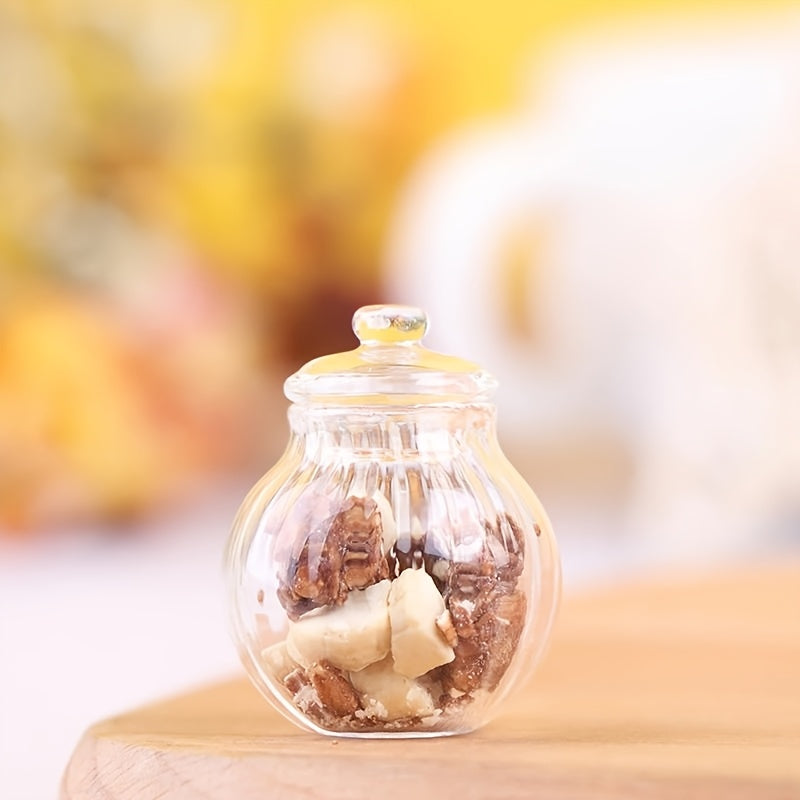 Mini Glass Candy Jar w/ Colorful Plastic Pieces for Dollhouses