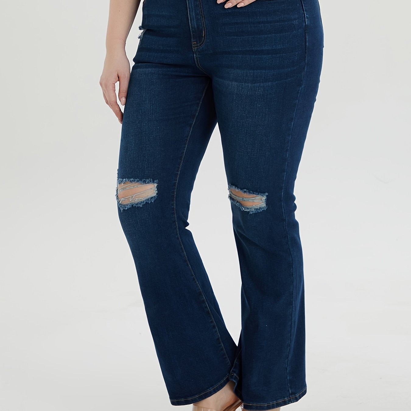 Women's Washed Ripped Flared Leg Jeans