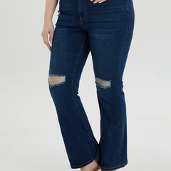 Women's Washed Ripped Flared Leg Jeans