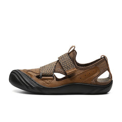 EXSHERO Men's Leather Sandals Outdoor Non Slip Beach Shoes