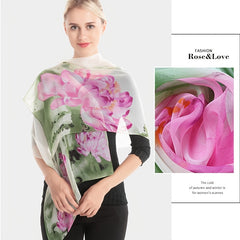Chiffon Ink Lotus Print Thin Headwrap Large Shawl Summer Beach Towel