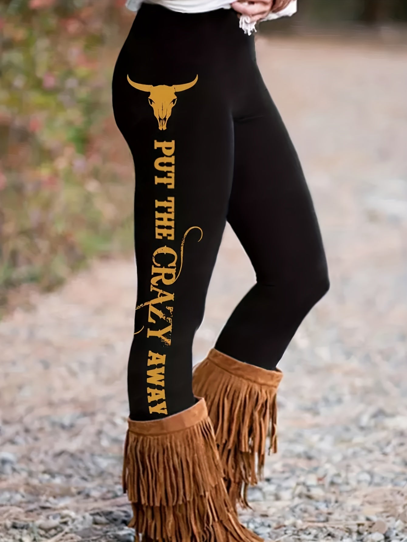 Women's Plus Letter & Cow Print Skinny Leggings
