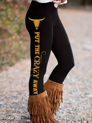 Women's Plus Letter & Cow Print Skinny Leggings