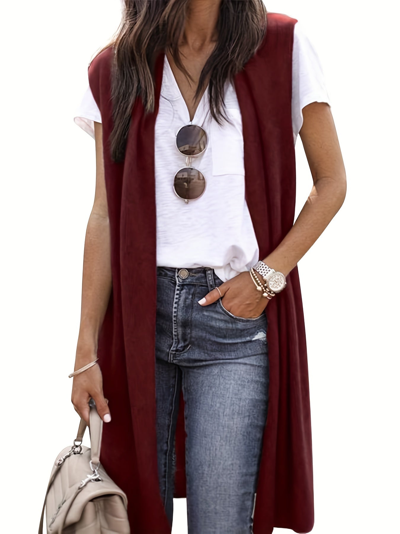 Sleeveless Open Front Cardigan for Women