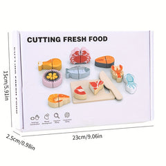 Wooden Pretend Play Set for Kids Fruit Seafood & Cutting Board Toys