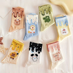 7 Pairs Cartoon Print Socks Women's Mid Tube Stockings