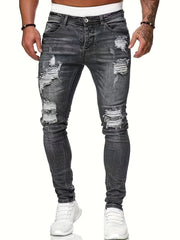 Men's Slim Fit Ripped Cotton Jeans - Street Style Distressed Denim Pants