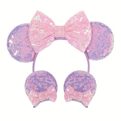 4pcs Mouse Ear Shaped Headband Hair Clips Set for Holiday Party Girls