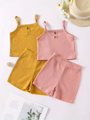 Toddler Girls Ribbed Crop Cami Top & Track Shorts Set