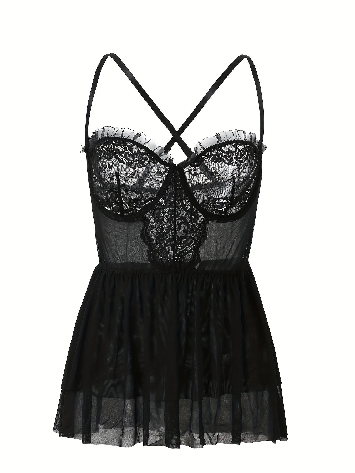 Plus Size Floral Jacquard Mesh Layered Cami Dress