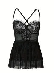 Plus Size Floral Jacquard Mesh Layered Cami Dress