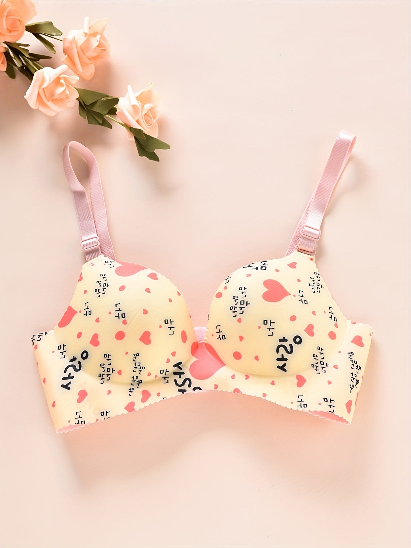 Floral Print Plunge Bra Scallop Trim Lingerie