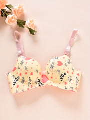 Floral Print Plunge Bra Scallop Trim Lingerie