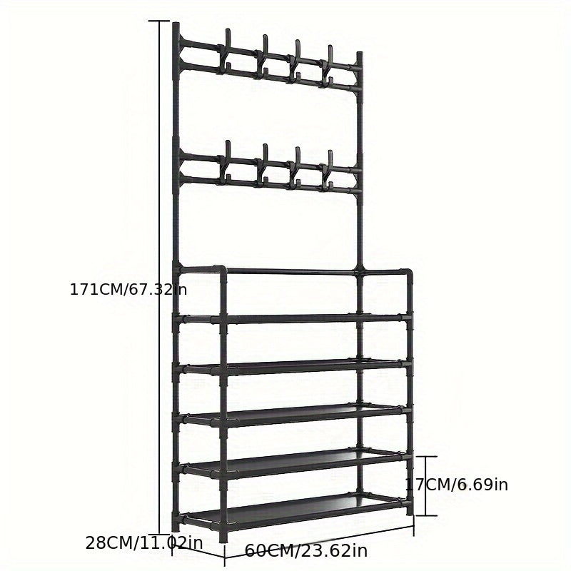 Multipurpose 58" Coat Rack Shoe Shelf, Carbon Steel, Self Assembly Required
