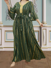 Kaftan Dress Women's Plus Dot & Stripe Print Lace Panel Maxi Kaftan