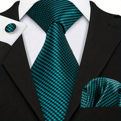 Men's Jacquard Tie, Hankerchief, Cufflinks Set