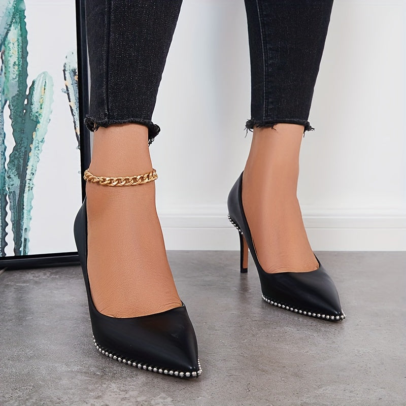 Sexy Pointed Toe High Heels Metal Beads Stiletto Heels Dress Pumps