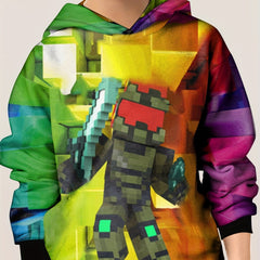 Knight Pattern Hoodie For Kids Rainbow Long Sleeve Top