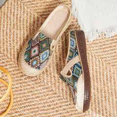 Women's Bohemian Embroidered Mule Sneakers Slip On Lightweight Walking Shoes