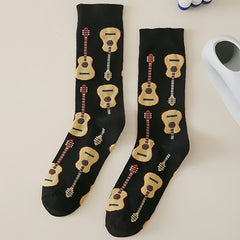Men's Cartoon Pattern Crew Socks Breathable Cotton Blend Casual Unisex Socks