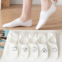 5 Pairs Cartoon Print Low Cut Ankle Socks Soft Lightweight Summer Hosiery