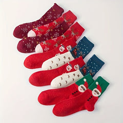 10 Pairs Christmas Print Socks Soft Mid Tube Women's Stockings