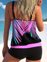 Ombre Print Tankini Set Split Straps Tank Top & Shorts Two Piece