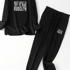 Letter Print Lounge Set Long Sleeve Top & Joggers Pajamas