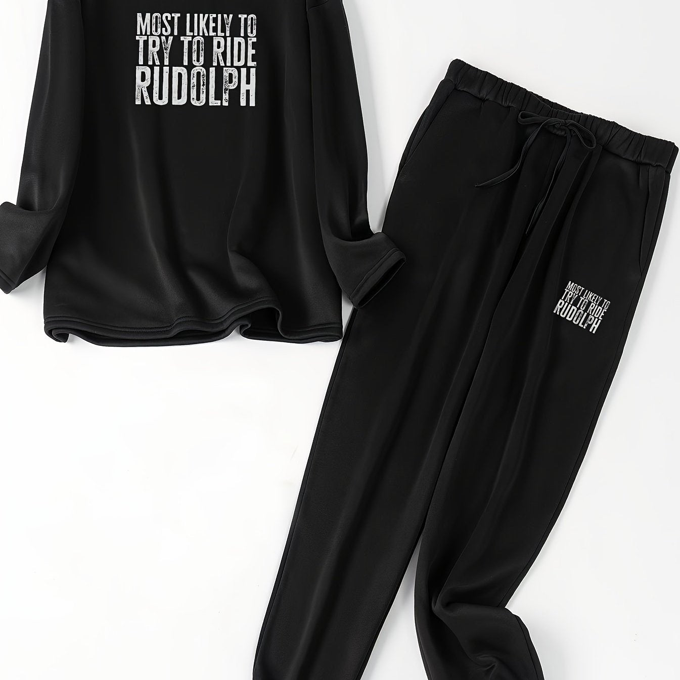 Women's Slogan Print Fleece Loungewear Set