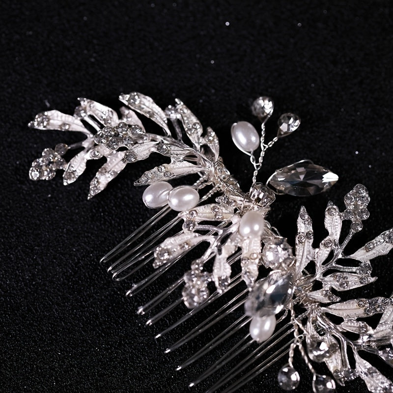 Leaf Faux Pearl Rhinestone Bridal Hair Comb Wedding Hair Accessories