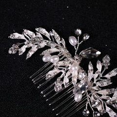 Leaf Faux Pearl Rhinestone Bridal Hair Comb Wedding Hair Accessories