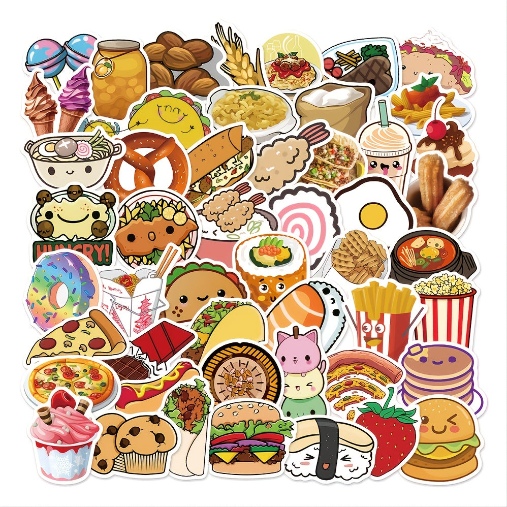 50pcs Cartoon Food Hand Account Stickers - Waterproof Graffiti Stickers