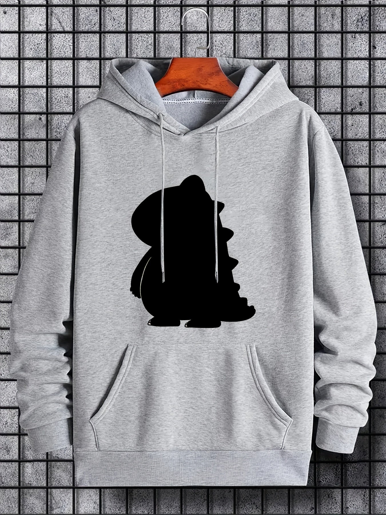 Dino Print Hoodie for Men - Casual Graphic Pullover Sweatshirt