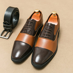 Men's Cap Toe Oxford Shoes Lace up Front Block Dress Shoes Tie Optional