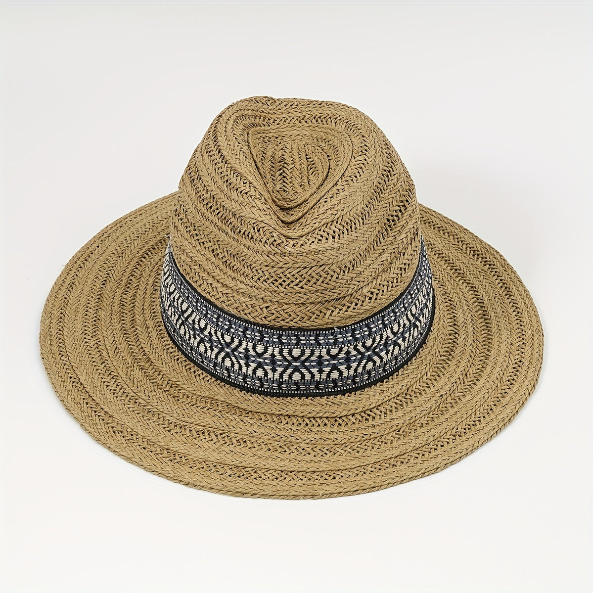 Drawstring Woven Cowboy Hat Spring Autumn Sun Protection Jazz Straw Hat